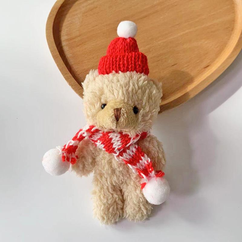 Christmas Bear Plush Dolls 13cm Cute Animal Teddy Bear Stuffed Toys Kawaii Bag Pendant Keychain Christmas Tree Pendant Girl Gift
