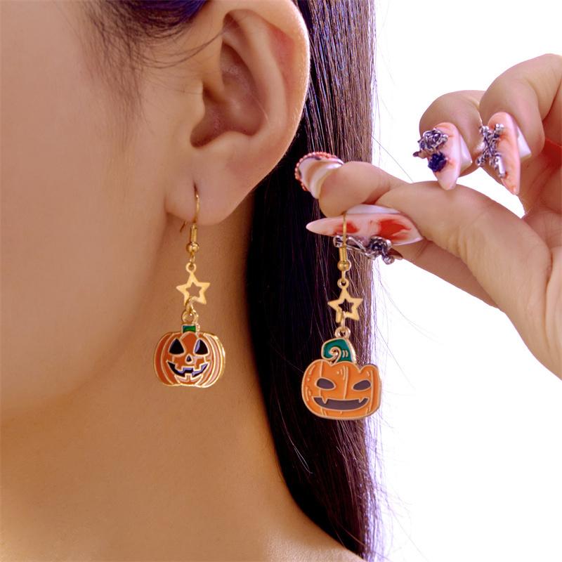 Halloween Cartoon Ghost Earrings for Women Asymmetrical Pumpkin Ghost Long Tassel Earrings Festival Party Jewelry Accessories