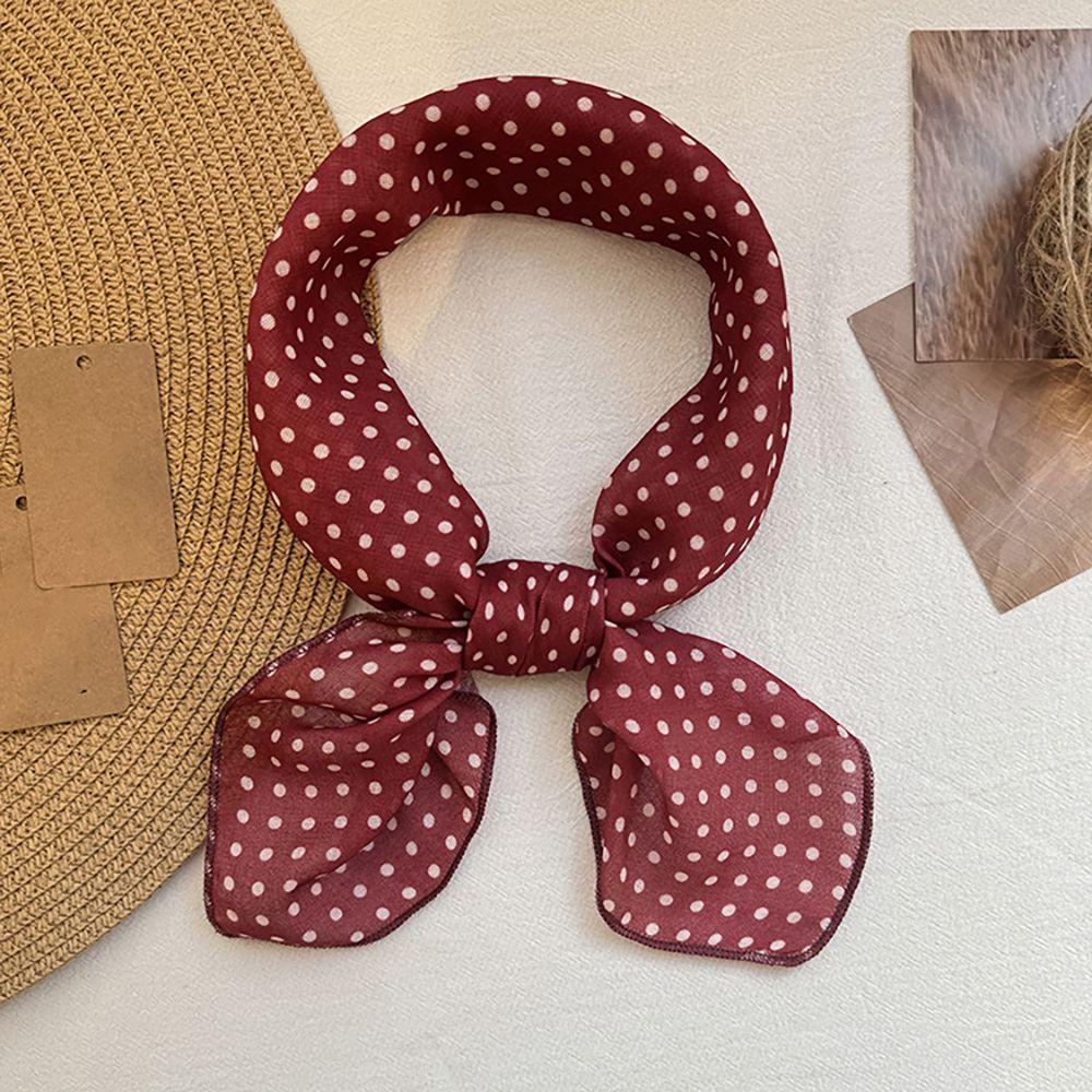 Japanese Casual Literary Square Scarf: Women's Small Polka Dot Design Travel Decor Accessory Thin Scarf/Headscarf Stylish Necktie