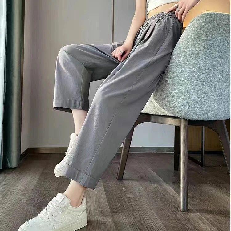 

Women s High-Waist Quick-Dry Ice Silk Wide-Leg Pants with Sun Protection - Summer Slimming Workwear. S (80-95 jin) серый