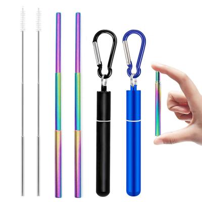Reusable Telescopic Straw Metal 304 Stainless Steel Straw with Cleaning Brush Carry Case Collapsible Portable Drinking Straw Set