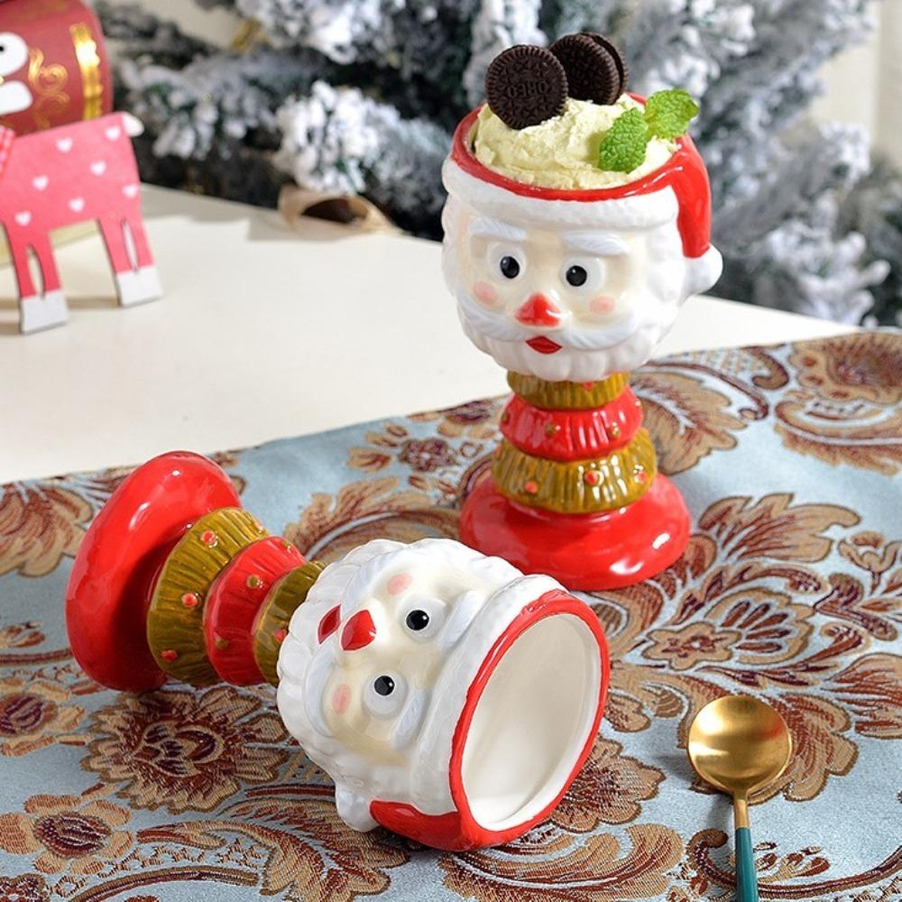 Cartoon Ceramic Ice Cream Cup Water Cup Christmas Mousse Mug Santa Claus Goblet  Xmas Gift