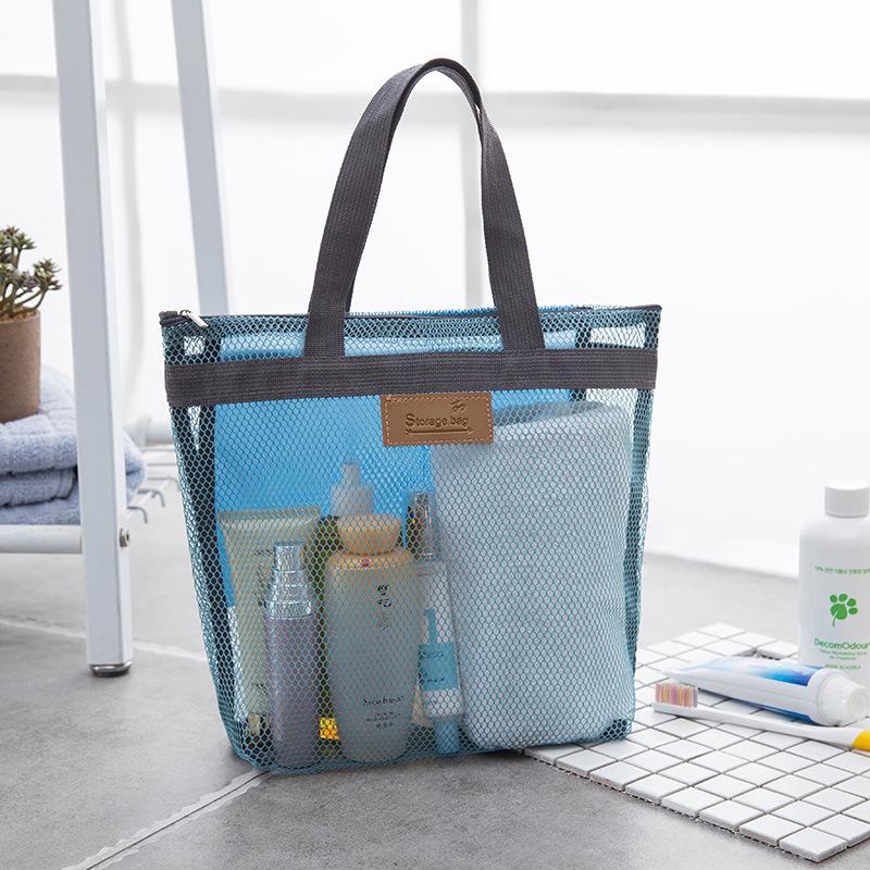 Mesh Beach Tote: Travel Storage & Toiletry Bag with Barcode Sticker
