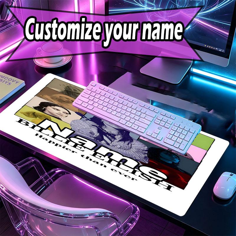 Custom Name Personalized Billie Eilish Pattern Mousepad, Laptop PC Desk Mat, Decorative Desk Mat for Home Keyboard Pad Gift