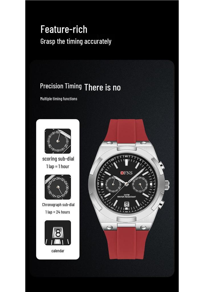 OFNS Men's Fashion Quartz Watch: Youthful Design with Calendar, Waterproof, Multi-Functional Wristwatch