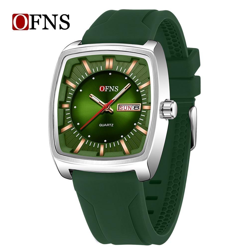 

Luxury Men Watch Square Dial Men s Quartz Wristwatch Calendar Male Reloj Stainless Steel/Silicone Strap Man Clock Silicone Strap зелений