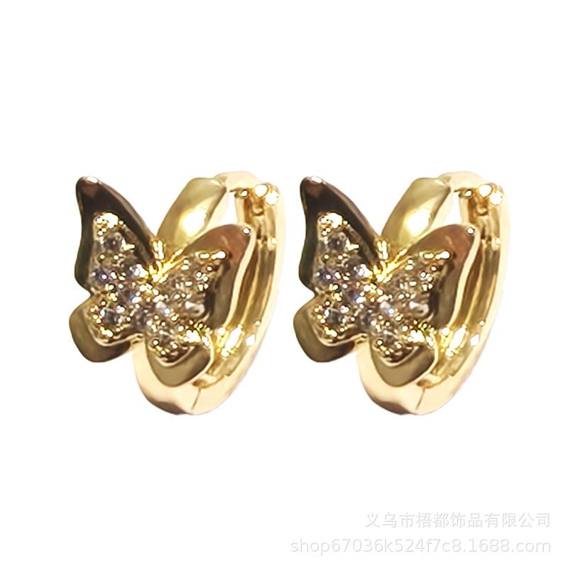 Korean Style Butterfly Ear Studs for Women - Elegant Gold Jewelry with a Sweet, Simple Luxury Appeal
