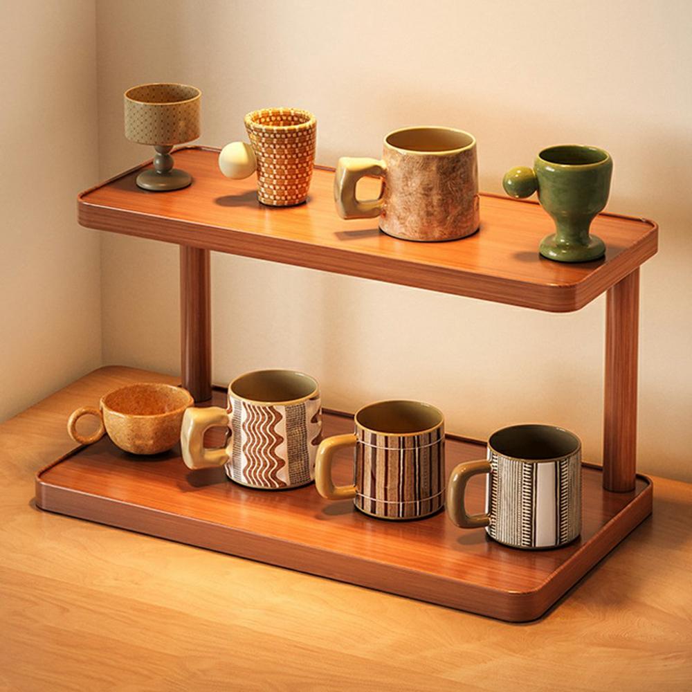 40cm Desktop Cup Organizer Rack 2-Tier Storage Shelf for Tabletop/Workspace/Dining Table Mug/Coffee Cup Holder