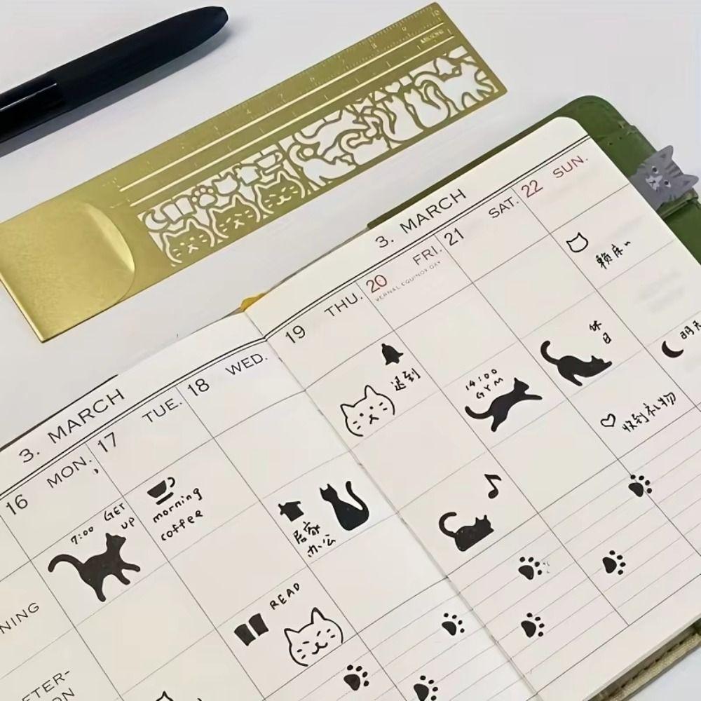 Stationery Tool Cat Template Ruler Precision Metal Bookmark Cat Pattern Ruler Painting Drawing
