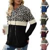 Moda Kadın Eğlence Leopar Baskı Patchwork Uzun Kollu Kapüşonlular Tops