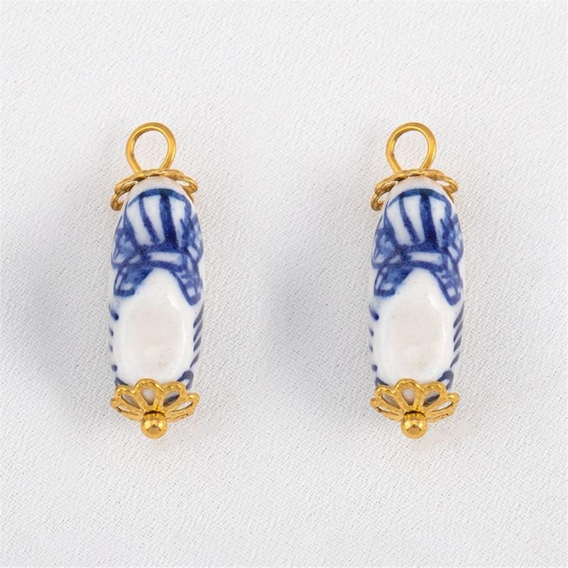 Accessori Orecchini Irregolari in Porcellana Blu Dipinta a Mano Acciaio Inossidabile Materiali per Artigianato
