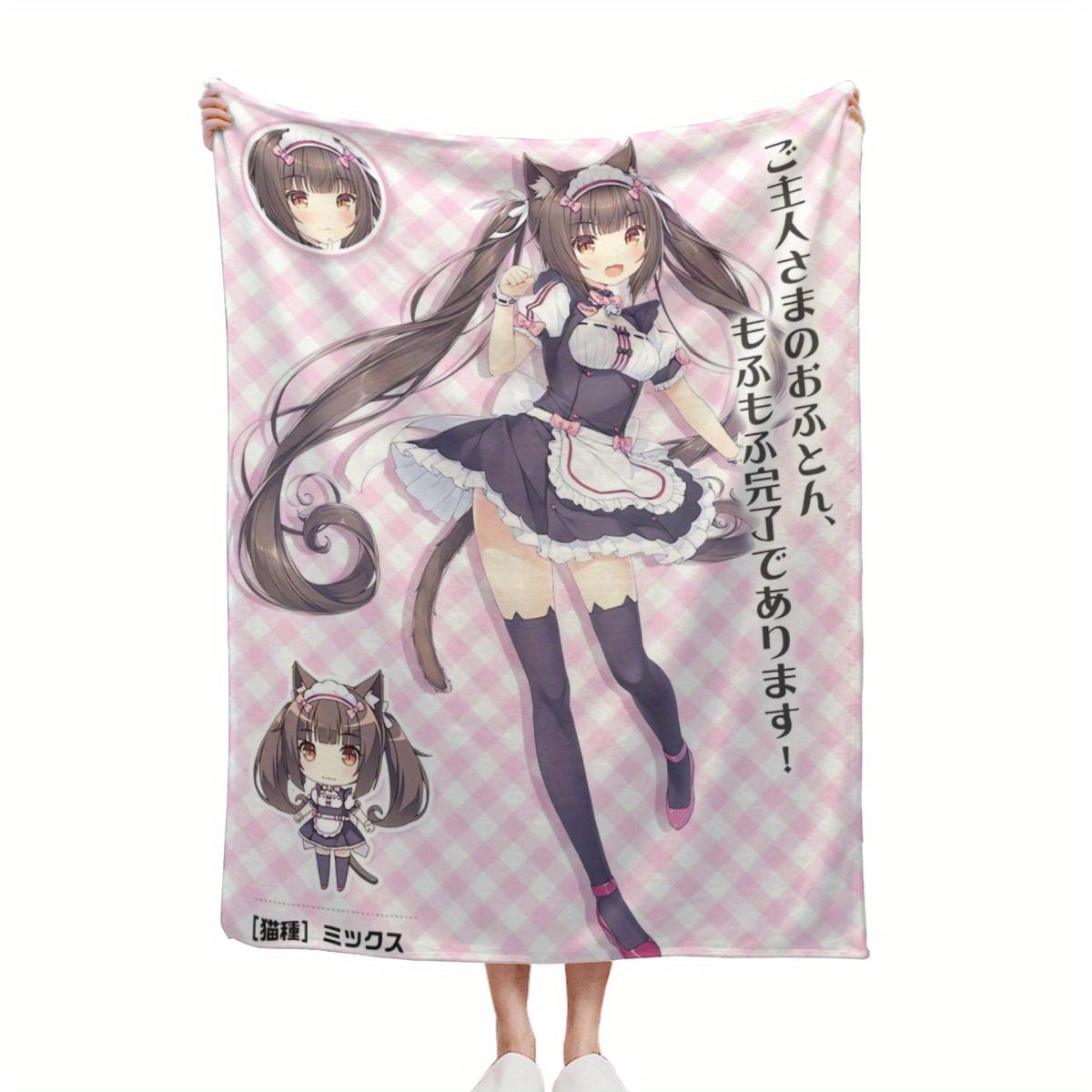 

1pc Cute Nekopara Chocola Maid Print Flannel Blanket, 2D Soft Throw Blanket, Kawaii Anime Aesthetic Decor Blanket, Gift for Anim 75cmx90cm