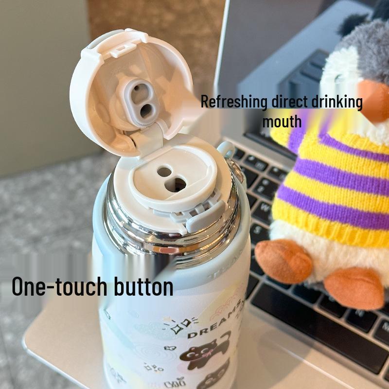 Cartoon Insulated Stainless Steel Cup – Cute, Portable Water Bottle for Students, Ideal for Autumn and Winter.