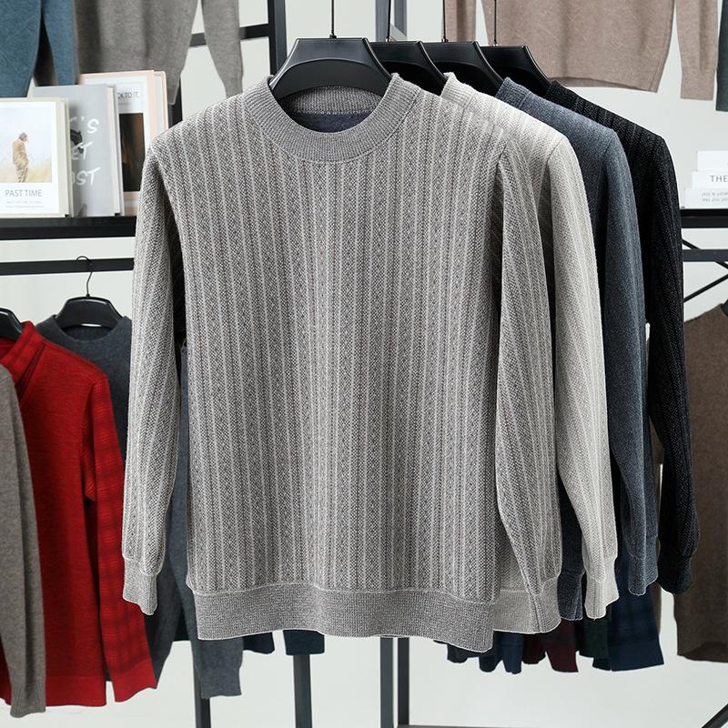 Men s Striped Mink Velvet Sweater - Fleece-Lined, Long-Sleeve, Half-High Collar Knitwear 3XL: 170-190 kg кофейный