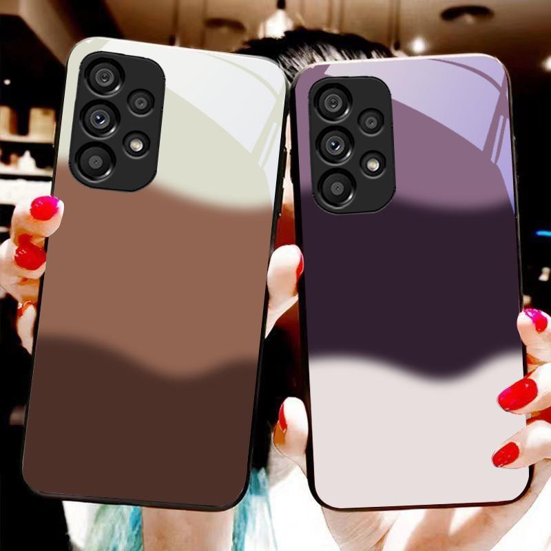 Three Color Gradient For Samsung Galaxy S 8 9 10 20 Plus 21 FE 22 23 24 Ultra S7 Edge Black Tempered Glass Phone Case Hard Shell