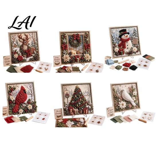 Handmade Poke Art Kit 3D Christmas Fabric Kit DIY Punch Needle Embroidery Set Painting Set Holiday No-Sew Crafts Projects for Adults and Beginner