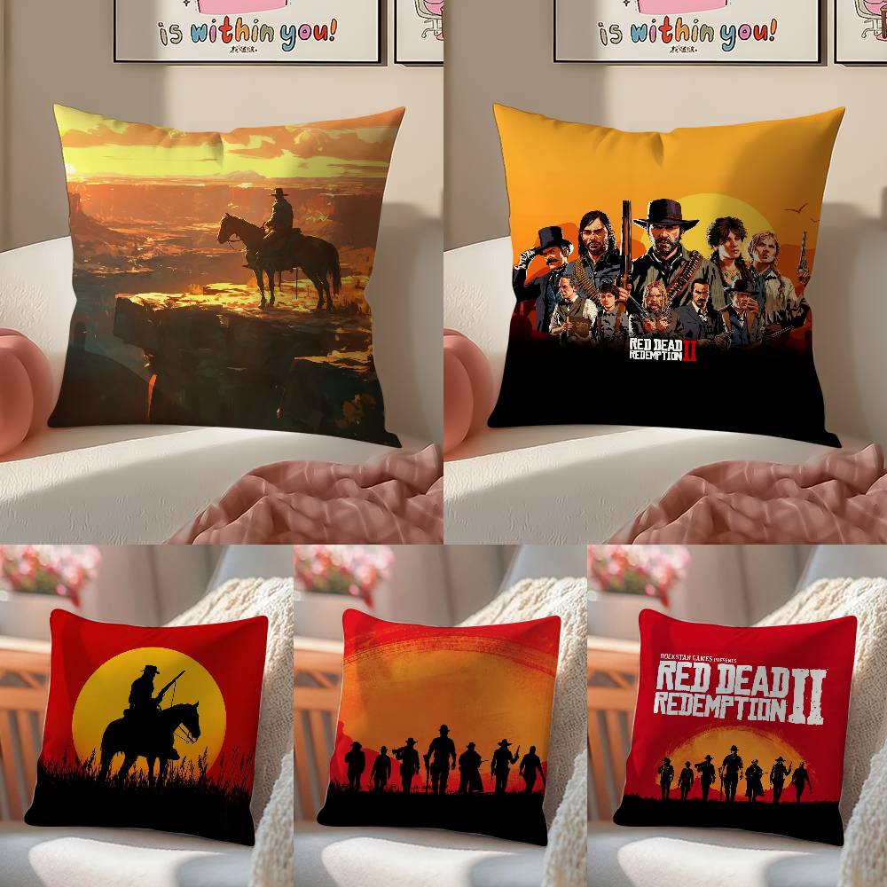 Famous Game Red Dead Redemption-Pop Pillow Case Anti-dustmite Pillowcase Invisible Zipper Silky Short Plush Sofa Cushion Cover