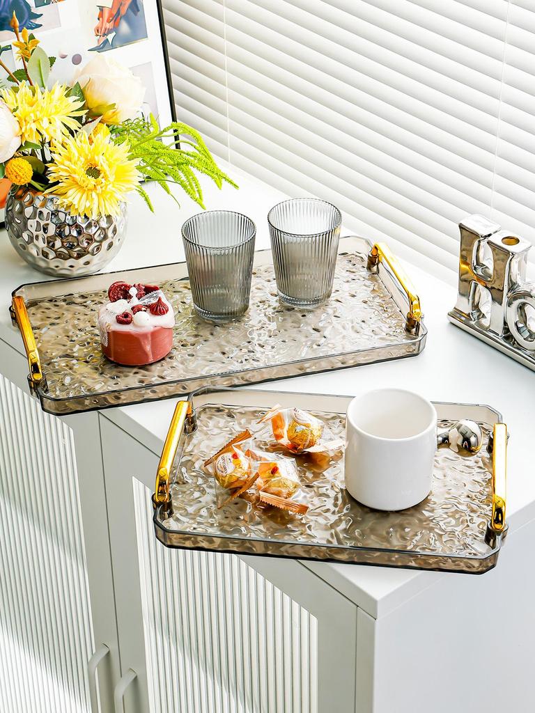 Luxurious Rectangular Shockproof Tea Cup Coaster with Gold Edge - Multi-functional Storage Tray for Living Room