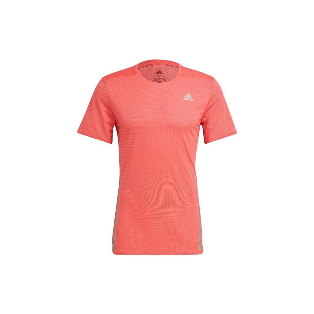 Adidas Running T Shirts Men's Bright Pink Red Fluorescent Crew Neck Moderate Straight Fit H32560