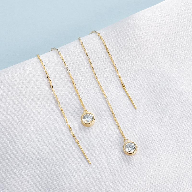 China Manufacturer Round Cut 5mm 0.5ct Moissanite 925 Sterling Silver Ladies Fashion Dangle Tassel Earrings