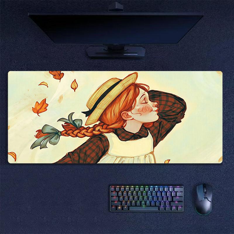Anne Cartoon Mouse Pad, Large Gaming Desk Mat, Non-slip XXL Mousepad for Laptop & Tablet, Mini PC Playmat with Stitched Edges