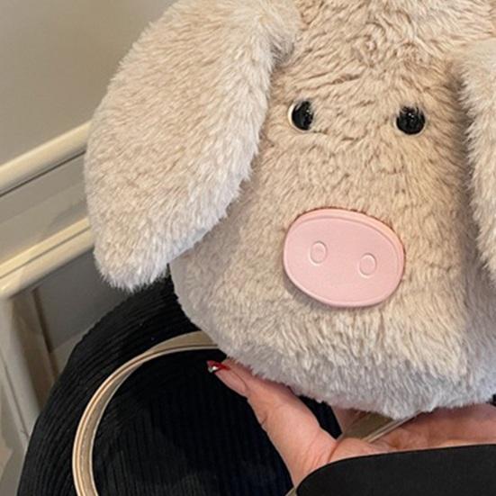 Plush Pig Crossbody Bag Cute Piggy Shoulder Bag Fluffy Animal Sling Bag with Strap Soft Phone Bag Crossbody Purse for Travel Shopping