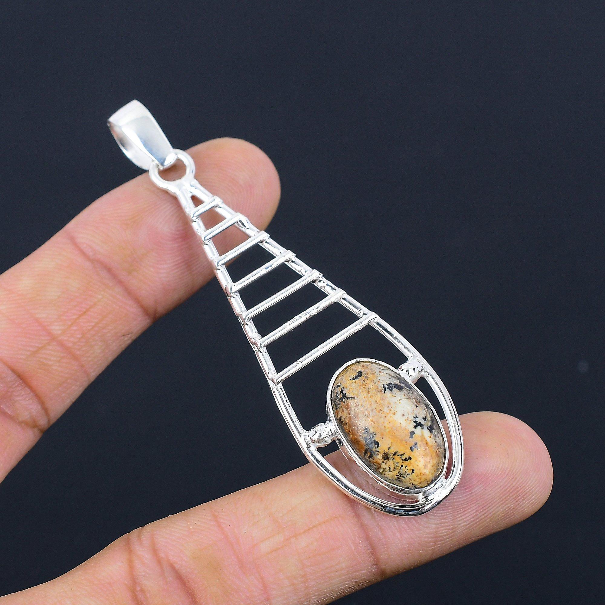 Sterling Silver Picture Jasper Stone Birthday Sister Anniversary Pendant Jewelry
