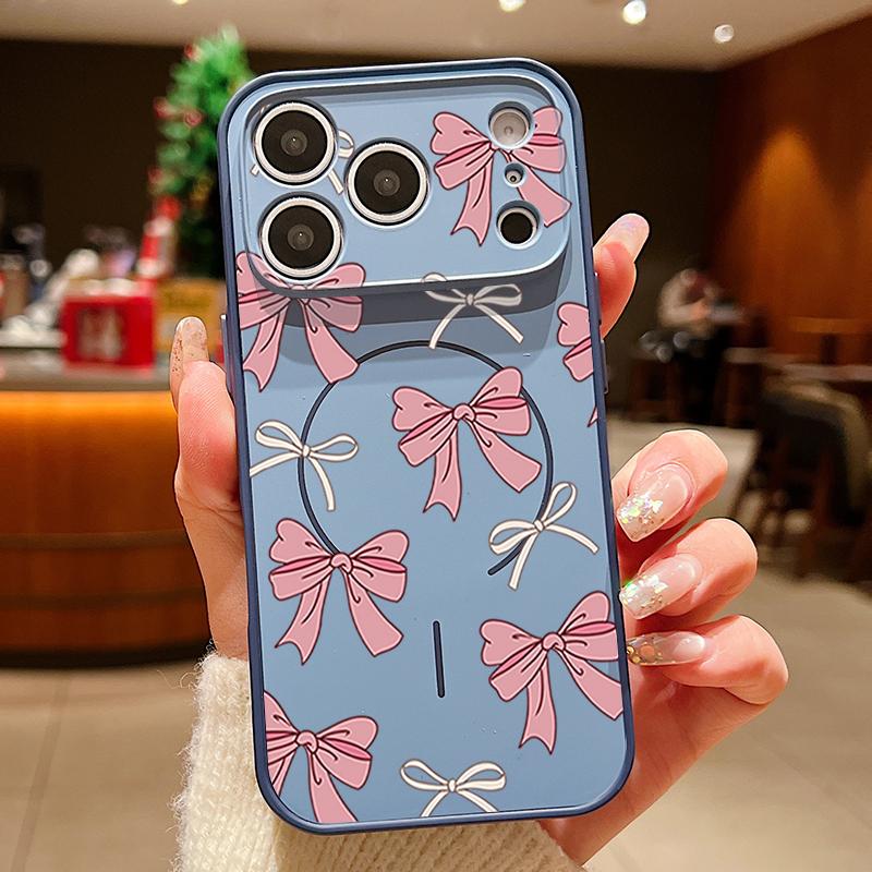 Magnético Para Magsafe Funda Para iPhone 17 Pro Max Patrón de Lazos Rosas Cubierta con Sensación de Piel Para iPhone 16 15 14 13 Pro Max