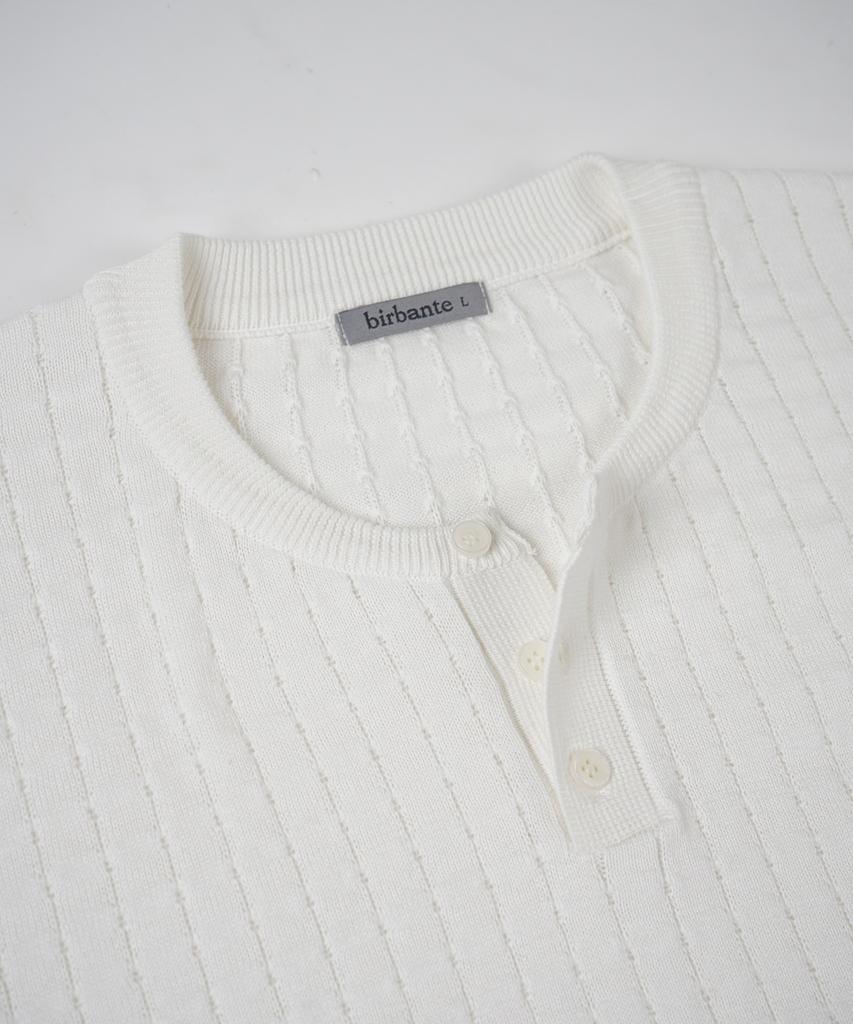 BIRBANTE Summer Washable Henley Neck Knit - Ivory