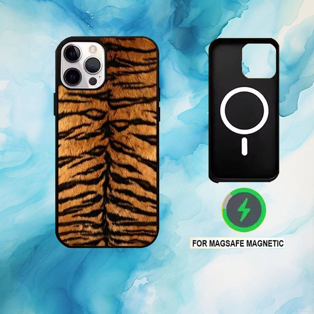 Tiger Skin Phone Case For iPhone17,16,15,14,13,12,11 Plus,Pro Max Magnetic For Magsafe Wireless Charging
