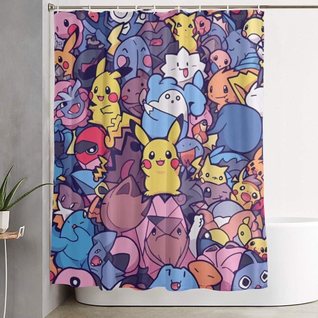 Kreslené postavičky Pokémonů Squirtle Sprchový závěs pro koupelnovou výzdobu Lehké sady sprchových závěsů 60X72 palců s háčky