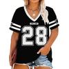 Sommer Damen T-Shirts Streifenmuster Tops Mode Ziffer 89/28 Muster T-Shirt für Damen V-Ausschnitt Freizeit Damenbekleidung Pullover