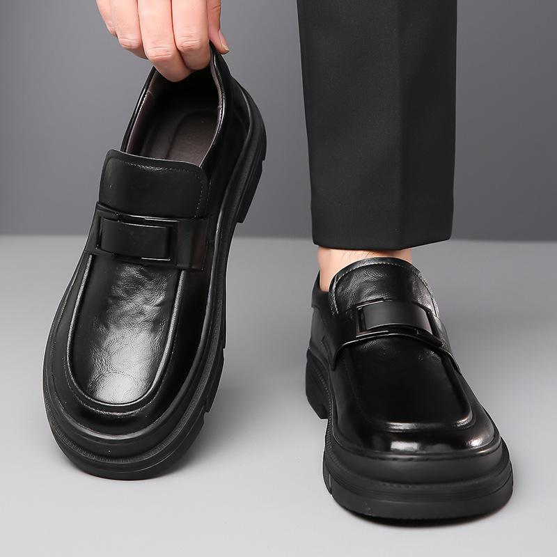 2025 Spring Autumn New Designer Cow Leather Dress Shoes for Fashion Solid Color Platform Loafers Male Black Casual Work Shoe Man
