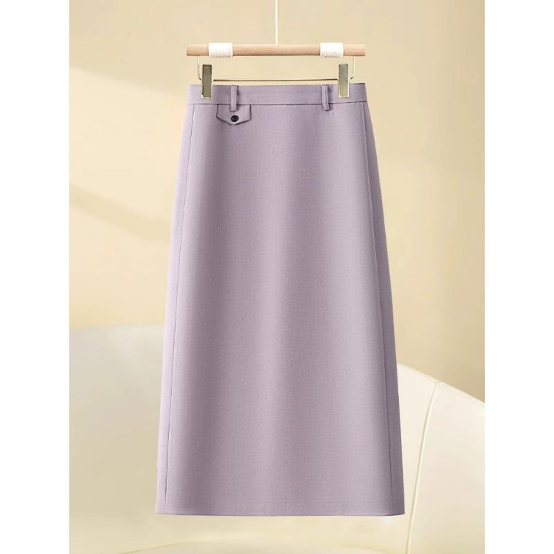 Spring 2025 Women's High-Waist Black A-Line Midi Bodycon Skirt