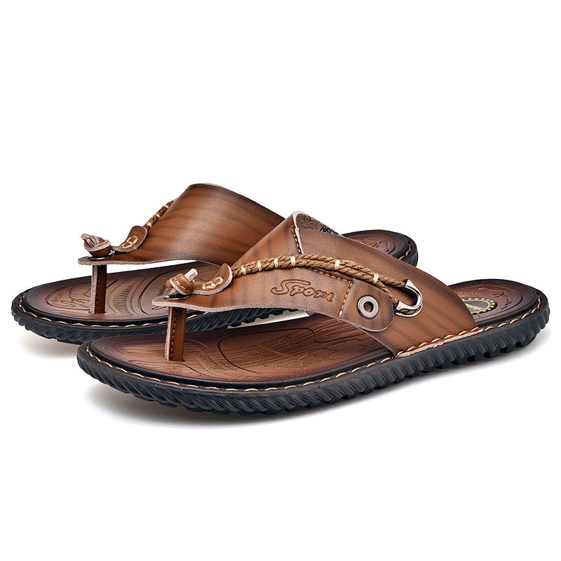 Zapatillas de cuero hechas a mano antideslizantes de las chanclas de los hombres del verano de la nueva llegada del tamaño extra grande