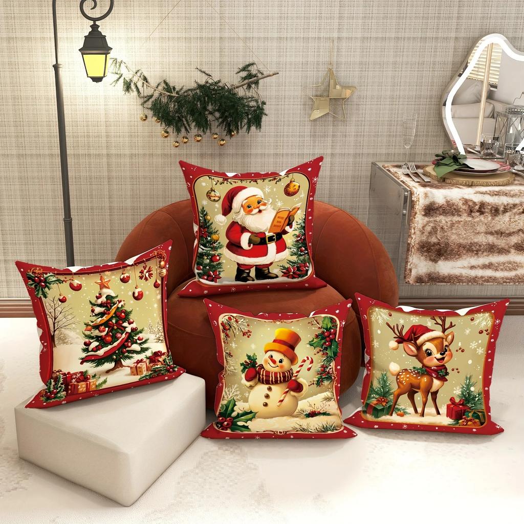 Christmas Decoration Pillowcase New Year Gift Santa Claus Fawn Snowman Pattern Home Room Decoration Sofa Cushion Cover