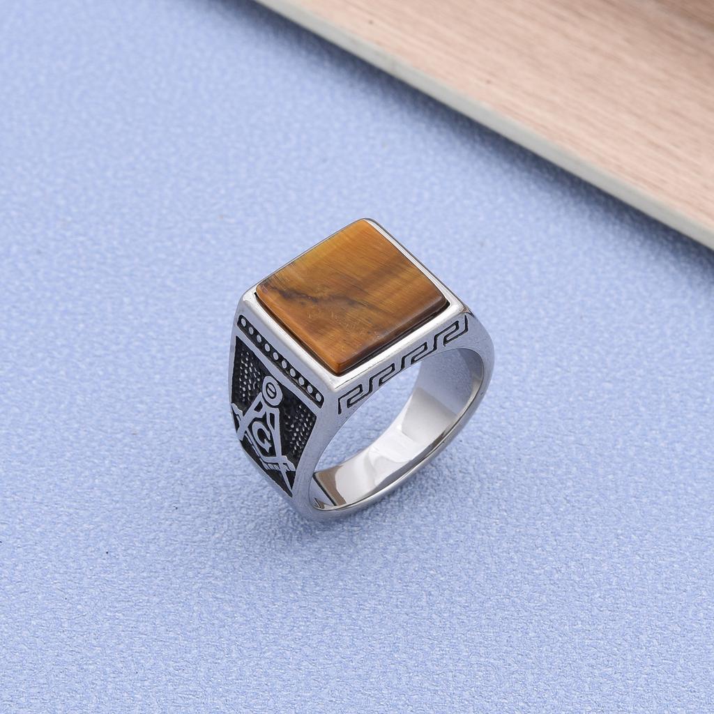 R3430 Freimaurerei Vergoldung Herren Hochwertig 316L Edelstahl Onyx Uhrenarmband Ringe Klassisch Trend Schmuckprodukt