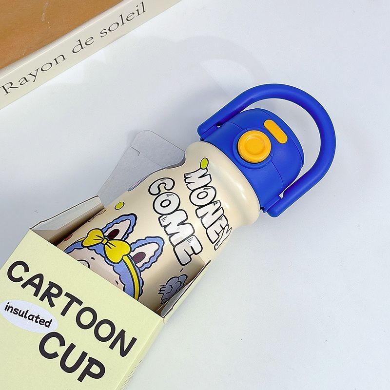 Erdbeerpudding-Cartoon-Isolierbecher (600 ml) mit auslaufsicherem Deckel für Kinder und Schüler