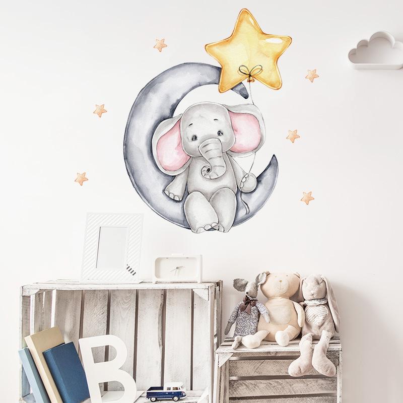 Small Elephant Moon Bear Self Adhesive Wall Stickers For Children'S Rooms, Bedrooms, Kindergartens, Decorative Wall Stickers