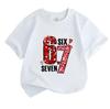 Kids Boys Girls 100% Cotton Crew Neck Short Sleeve T-Shirt, Cute 67 Six Seven Heart Pattern Valentine Themed Casual Soft Tee for Children Daily Wear
