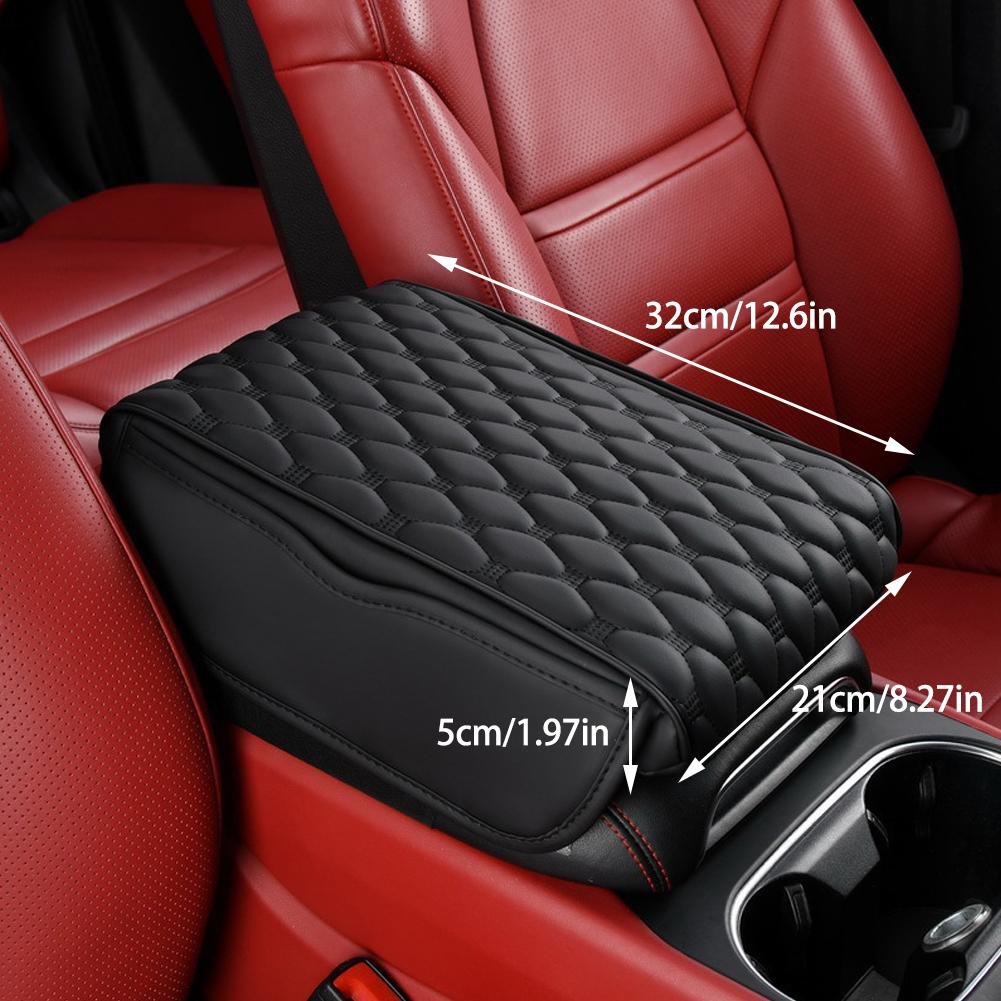 Rhombus PU Leather Car Armrest Mat 5cm Thicken Center Console Arm Rest Protection Cushion Auto Armrests Storage Box Cover Pad