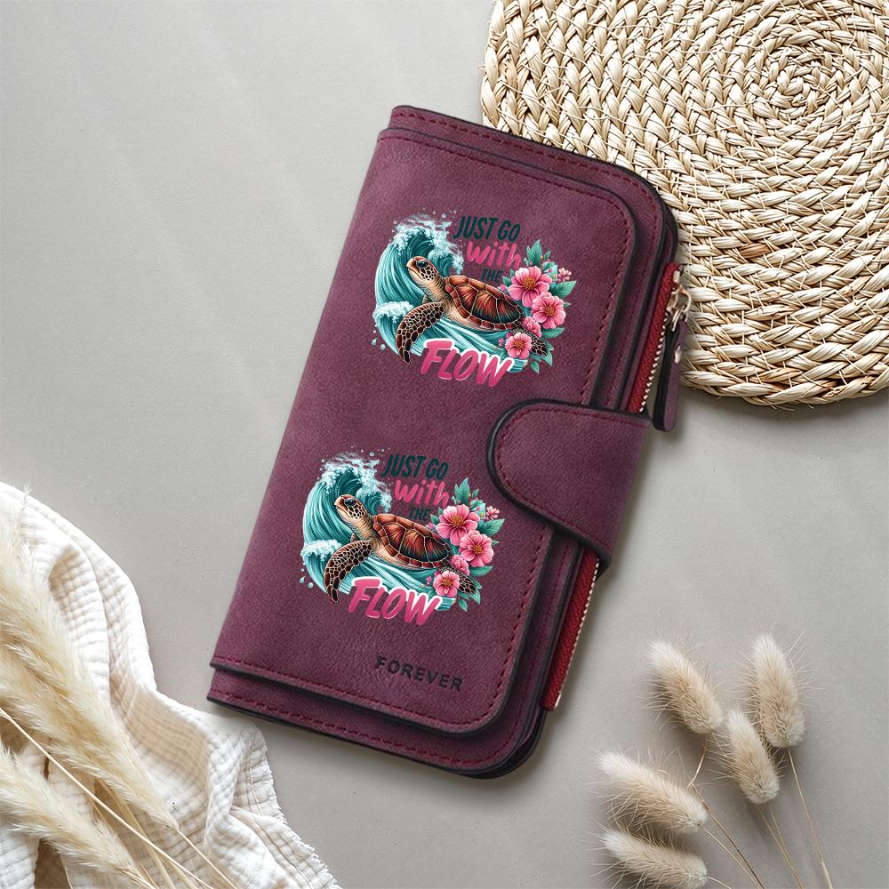 Turtle Print Wallet for Women Casual Leather Long Purse Card Holder