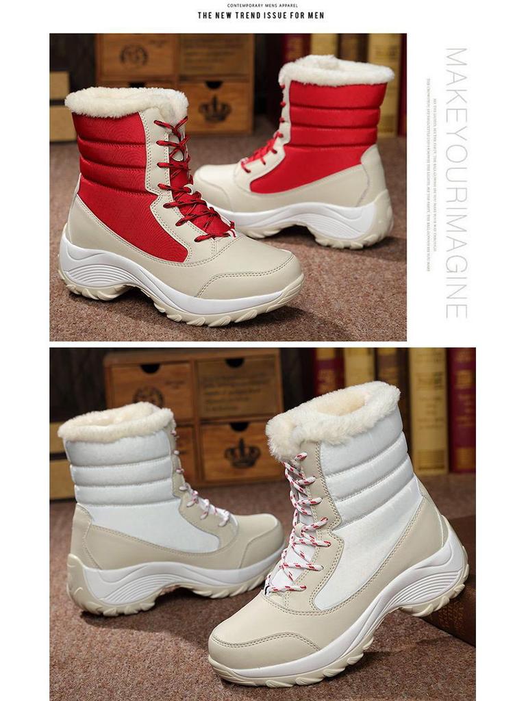 Women's Waterproof Leather Snow Boots - High-Top, Non-Slip, Mid-Calf with Warm Velvet & Thick Cotton Lining
