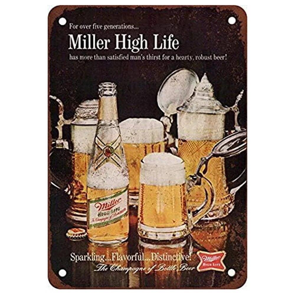 Vintage Miller High Life Beer Cup Metal Tin Signs Posters Plate Wall Decor for Home Bars Garage Cafe Clubs Retro Posters Plaque
