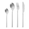 Silver-4-piece Stainless Steel Korean Square Handle Matte Brushed Knife, Fork and Spoon Set Western Steak Knife, Fork and Dessert Spoon Four-piece