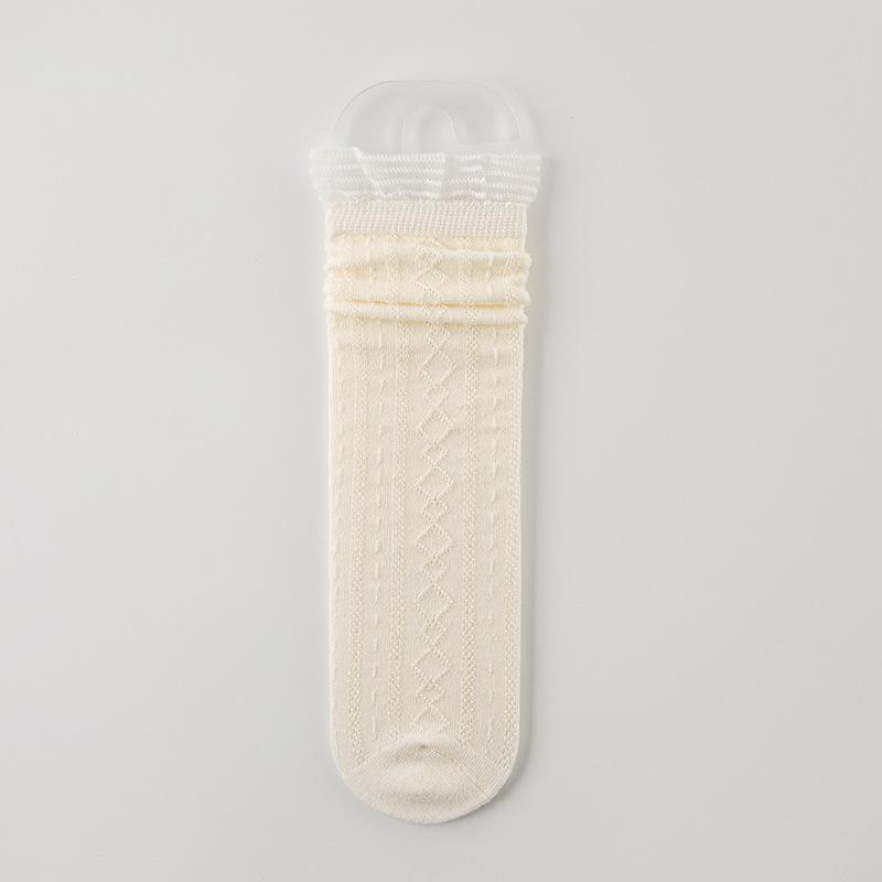 Girls' Summer Lace Mesh Anti-Mosquito Calf Socks - Cute, High Elastic, Versatile, Thin, Mid-Calf.