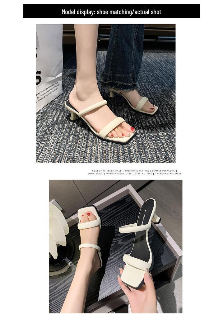 Summer 2026 Skin-Brightening Mid-Heel Square-Toe Sandals with Single Strap for Outdoor Wear.