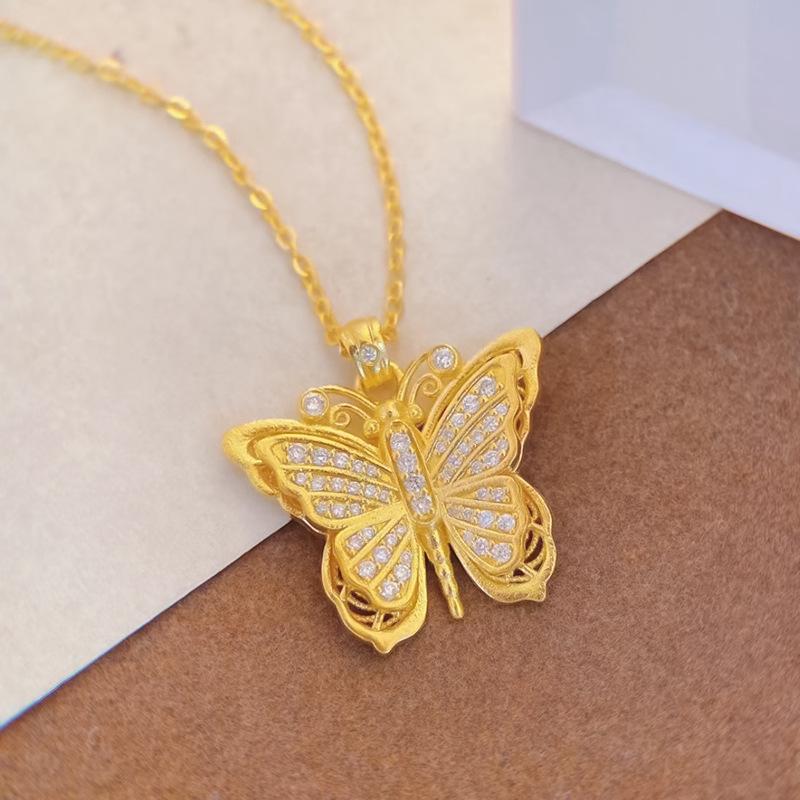 

Ожерелье-подвеска «Храм Лоси» из серебра 925 пробы с позолотой, в виде бабочки - регулируемое, в китайском национальном стиле 925 Silver