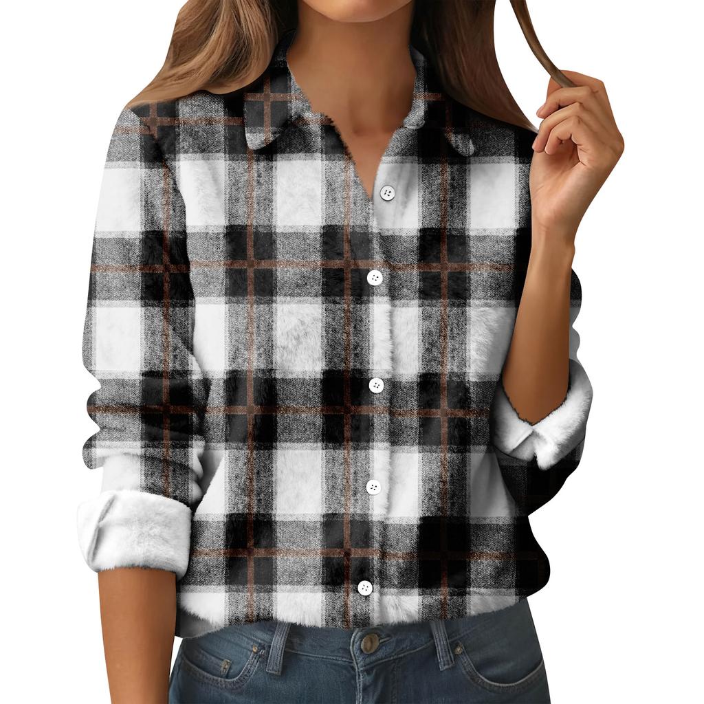 Damen-Hemdbluse, bedruckt, Knopfleiste, langärmelig, lässig, Basic, Hemdkragen, normales Oberteil