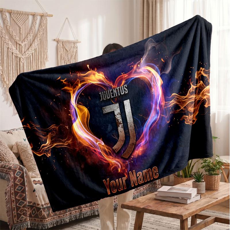 Juventus FC Personalisierte Fleecedecke Mit Fußballlogo, Benutzerdefinierter Name Text Weich Warm Home Überwurfdecke